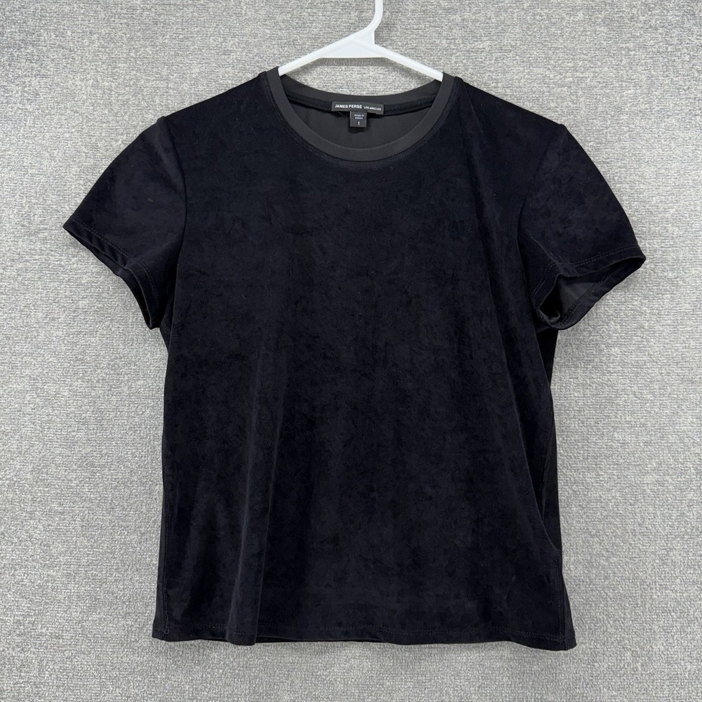 James Perse Velvet Short Sleeve Shirt Top Women Size 2 Black Casual